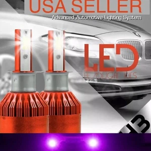 Ultra PURPLE H3 LED Conversion Headlight Bulbs 12k 12000k Fog Lights Bulb Kit 2x - Picture 1 of 5