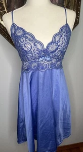 Vtg M PETRA Fashions BABYDOLL LINGERIE Nightie Periwinkle Nylon Chemise Slip - Picture 1 of 6
