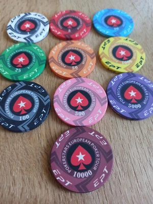 10x Professional Ceramic Poker Chips - European Poker Tour - EPT - Test Set - Image 1 of 3