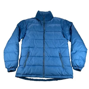 Steve & Barry's Double Down Puffer Jacket Unisex L Hooded Zip Pockets Blue Down - Picture 1 of 14