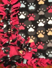 Handmade Fleece Tie-Blanket Reversible Paws Dog Cat Animal 58 x 54 - 2 lyr