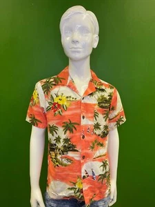 Camicia hawaiana Aloha Made in Hawaii arancione palme gioventù media 10 - Foto 1 di 6