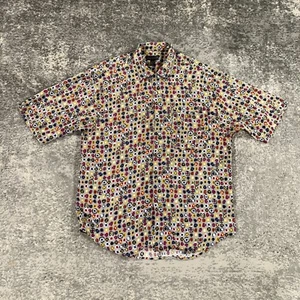 VTG Reunion Shirt Mens Large L Beige Geometric Atomic Print 80s 90s Rayon Preppy - Picture 1 of 11