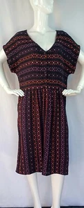 ace&jig Black with Colorful Woven Pattern 100% Cotton Cap Sleeve Dress Size XL - Picture 1 of 12