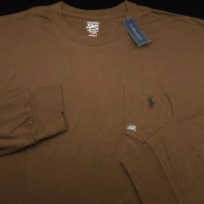 CAMISETA POLO RALPH LAUREN CREW 3XB GRANDE MARRÓN OSCURO MANGA LARGA BOLSILLO NEGRO PONY Foto 1 de 4