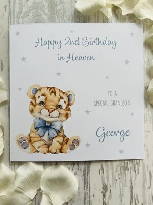 NANA B'S Personalised Heavenly Birthday Angel Baby Child Loss Card Born Sleeping Tiger