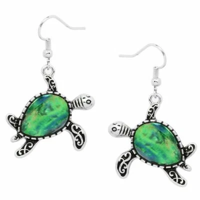 Turtle Earrings Pendant Charm Filigree Sea Shell ABALONE SHELL SILVER Jewelry - Image 1 of 2