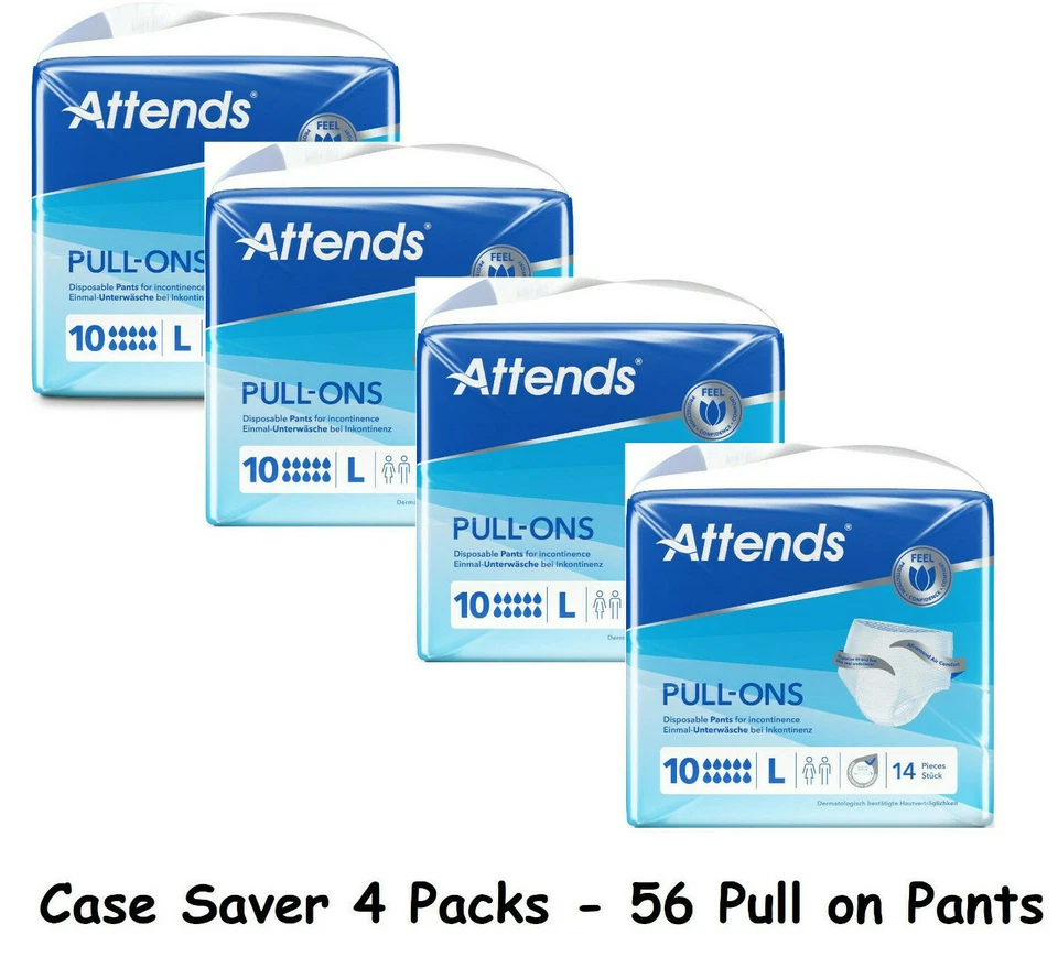 Attends Pull Ons Pants 10L Large - 4 Packs of 14 Incontinence Aid Adult Pants - Image 1 of 4