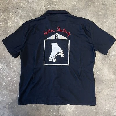 Vintage 50s 60s Black Rayon BOWLING SHIRT Tony Sz L Rockabilly Chain Stitch - Image 1 of 4