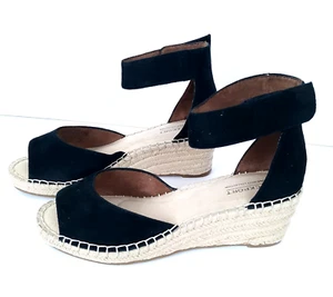 Rockport Espadrille Wedge Sandals Women's Size 8.5 Ankle Strap Black Suede New - Picture 1 of 11