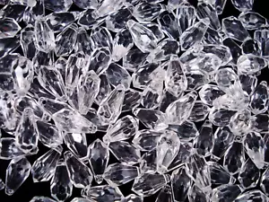 Beads 16x8mm Faceted Drops Clear 25g Plastic DIY Jewellery Jewelry - Picture 1 of 2