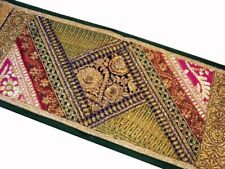 60" GREEN VINTAGE SARI DECOR TAPESTRY RUNNER THROW WALL HANGING GIFT FOR HIM