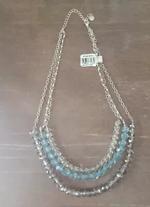 Ann Taylor Loft signed Necklace multi strands With Blue Gray and Clear Beads - Picture 1 of 4