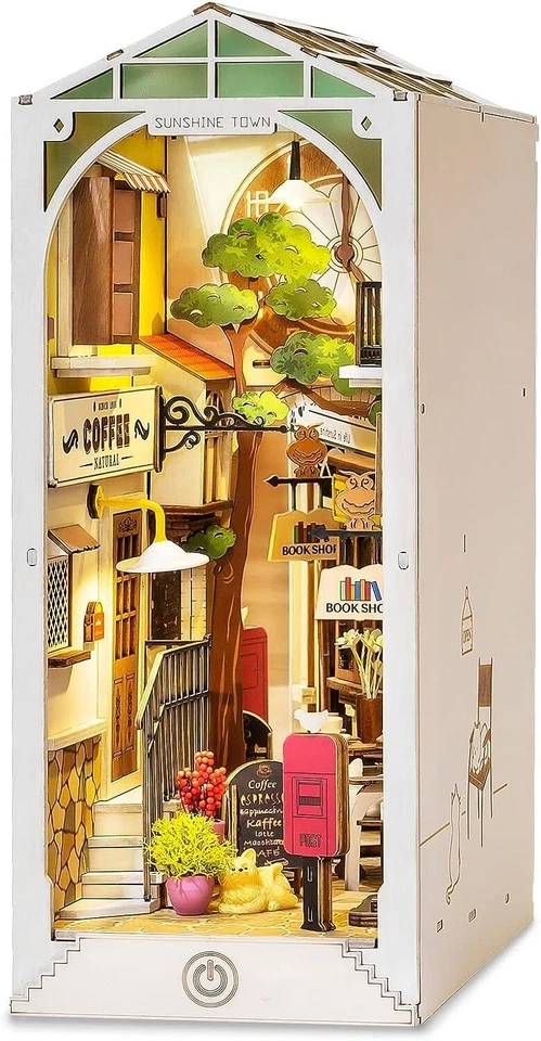 Robotime TGB02 Rolife Sunshine Town 3D Wooden DIY Miniature House Book Nook