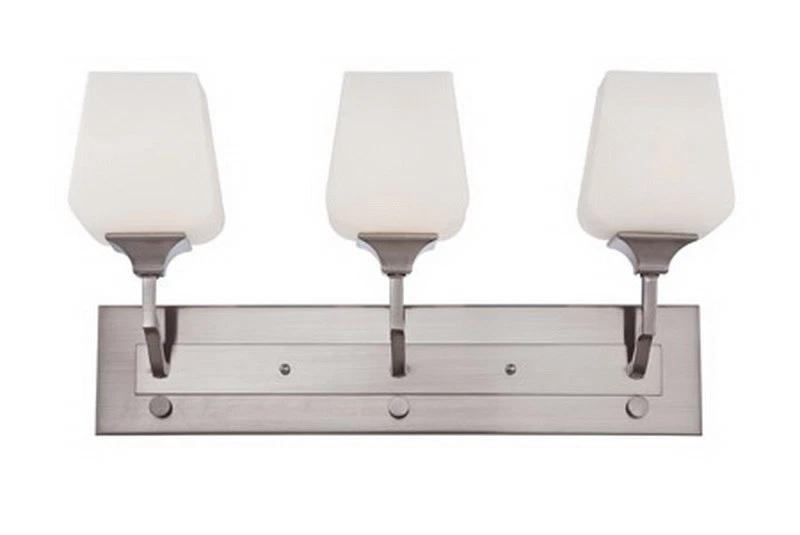 Luz de tocador de níquel cepillado hecha a mano Cortland 3 luces pared vidrio blanco escarcha Foto 1 de 1