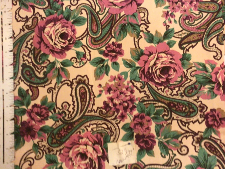Tecido de algodão marrom floral paisley rosa vitoriano Cranston quase 52 polegadas - Imagem 1 de 1