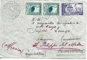 1951 SOMALIA AFIS 20C X2 AFRICAN SUBJECTS +80C EXPRESS FROM MOGADISHU X MESSINA - Picture 1 of 2