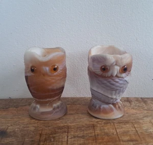 Vintage 2 OWLS IMPERIAL SLAG GLASS CARAMEL CREAMER SUGAR AMBER - Picture 1 of 6