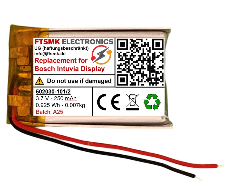 Akku 250mAh 3.7V Bosch Intuvia Batterie Lipo #502030 mit Einbauanleitung