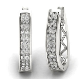 925 Sterling Silver 1/5Ct Diamond Hoop Earrings (Color-H-I, Clarity-I2) for Mom - Picture 1 of 3