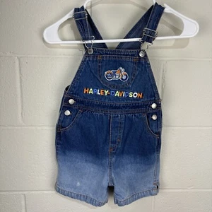 Vintage Harley Davidson Denim Bib Overalls Youth Boys 24M Embroidered Logo Blue - Picture 1 of 19