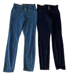 Hue Yoga Stretch Denim Legging Pants Womens Size S 4-6 Blue Pockets 2 Pair - Picture 1 of 19