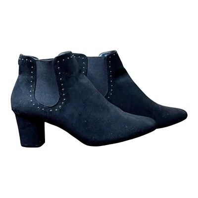 Botín Jacklyn Smith para mujer talla 10 negro gamuza tacón bloque sin cordones detalles dorados Foto 1 de 4