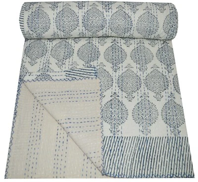 Colcha edredón Kantha de algodón con estampado de bloques doble Gudari  Foto 1 de 4