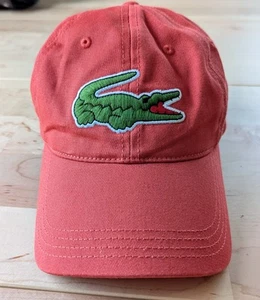 LACOSTE Crocodile Badge Cotton Twill Cap Red Orange Oversized Logo Strapback Hat - Picture 1 of 8