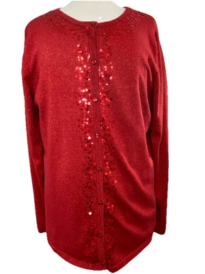 Top de mujer Jaclyn Smith talla XL rojo 2 piezas lentejuelas acento hilo metálico abotonado Foto 1 de 4