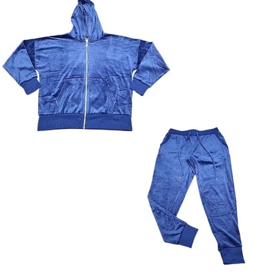 Chaqueta con Capucha Felina 2 Piezas Terciopelo con Pantalones Joggers Conjunto de Salón Talla Mediana Azul Foto 1 de 4