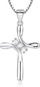 925 Sterling Silver Cross Necklaces for Women 12 Color Birthstone Necklace,Adjus - Picture 1 of 8