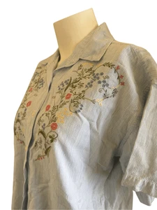 Maggie & Max Damen Hemd M 90’s blau weiß gestreift Knopfleiste Baumwolle Kurzarm - Bild 1 von 4