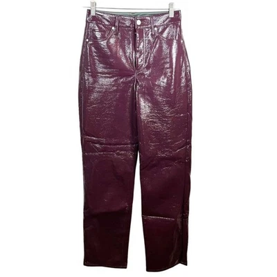 Express Women's Faux Leather Pants Size 0 R Straight Super High Waste Burgundy - Image 1 of 4