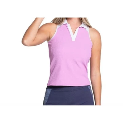 Camisa Polo Lucky in Love Mujer Grande Golf Tenis Pickleball Acanalada Pétalo Rosa Foto 1 de 4