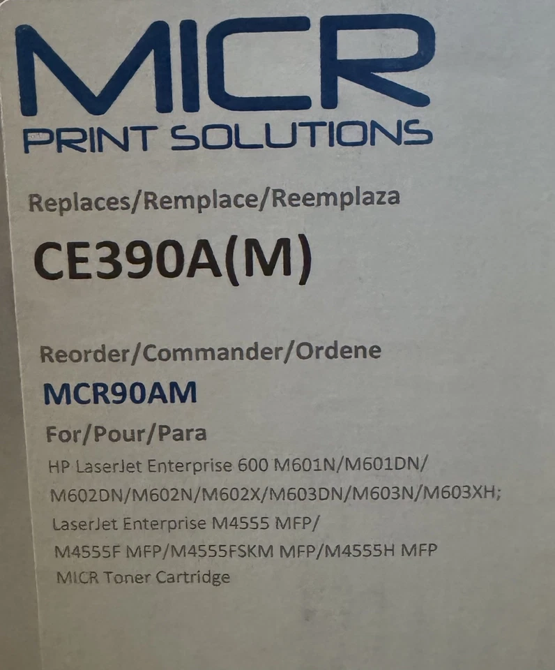 MICR MCR90AM TONER CARTRIDGE FOR HP M4555 MFP COMPATIBLE WITH CE390AM 90A CE390A - Image 1 of 3