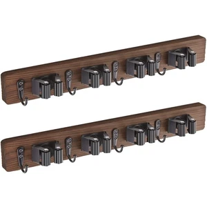 2 Pack Mop Broom Holder Wall Mount - Wood Broom Mop Hanger - Wall Mounted Gar... - Picture 1 of 7