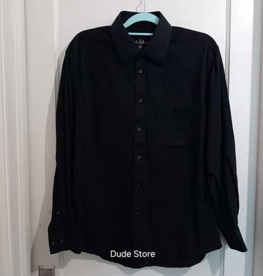 Рубашка мужская Nicole Miller New York - черная в полоску L/S - размер большой - 16 34/35 - Изображение 1 из 4