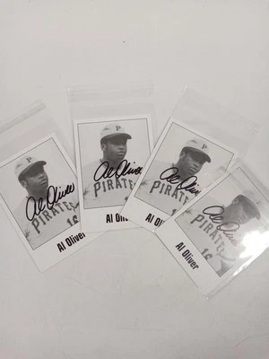 Lote de (4) tarjetas coleccionables de gran tamaño firmadas por Al Oliver JSA -# Foto 1 de 3