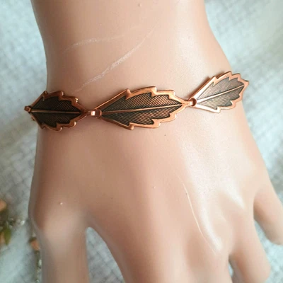 Vintage Copper Leaf Link Bracelet 7.5 - Image 1 of 4