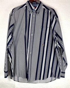 Vintage Tommy Hilfiger Button Down Shirt Men's Large Blue White Stripes Crest - Picture 1 of 9