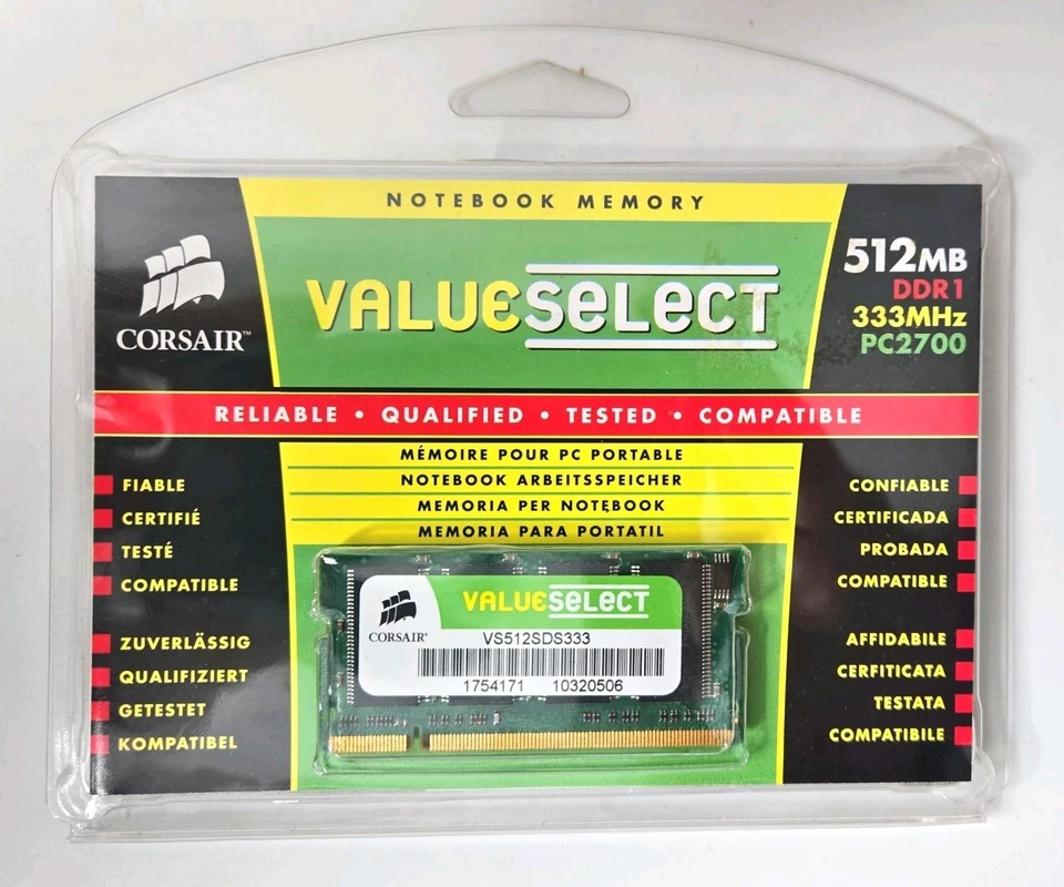 Corsair ValueSelect VS512SDS333 Notebook RAM Stick 512 MB DDR1 333MHz - Image 1 of 2