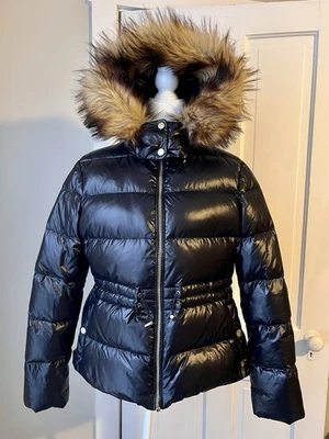 Zara Woman Black Shiny Down Puffer Coat Jacket Hooded Faux Fur Size XL - Image 1 of 4