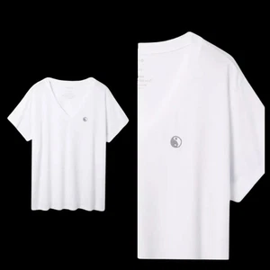 5X 28W Torride White Yin Yang Relaxed Fit Signature Jersey V Neck Tee Embroidere - Picture 1 of 6