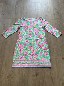 Lilly Pulitzer UPF 50+ Sophie Boat Neck 3/4 Sleeve Tropical Dress Sz L 002176 - Picture 1 of 9