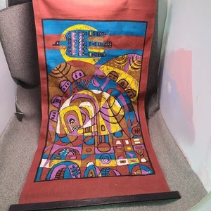 Vintage Israel Batik Kunstdruck Stoff Wandbehang Tamara Lamtov Jerusalem Vögel 32 Zoll - Bild 1 von 8