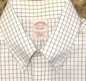 Brooks Brothers Men’s White Plaid Traditional Fit Button Down Shirt Sz 15.5 x 33 - Picture 1 of 3