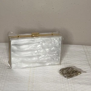 Rachel Zoe White Pearl Lucite Box of Style Handbag Clutch Prom Evening Ware - Picture 1 of 11