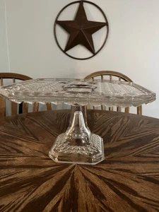 Antique EAPG Campbell Jones Glass Square Pedestal Cake Stand Diamond Cut - Picture 1 of 3