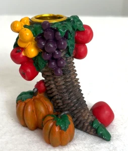Cornucopia Tapered Candle Holder Fruits/ Vegetables Fall Halloween Thanksgiving - Picture 1 of 7